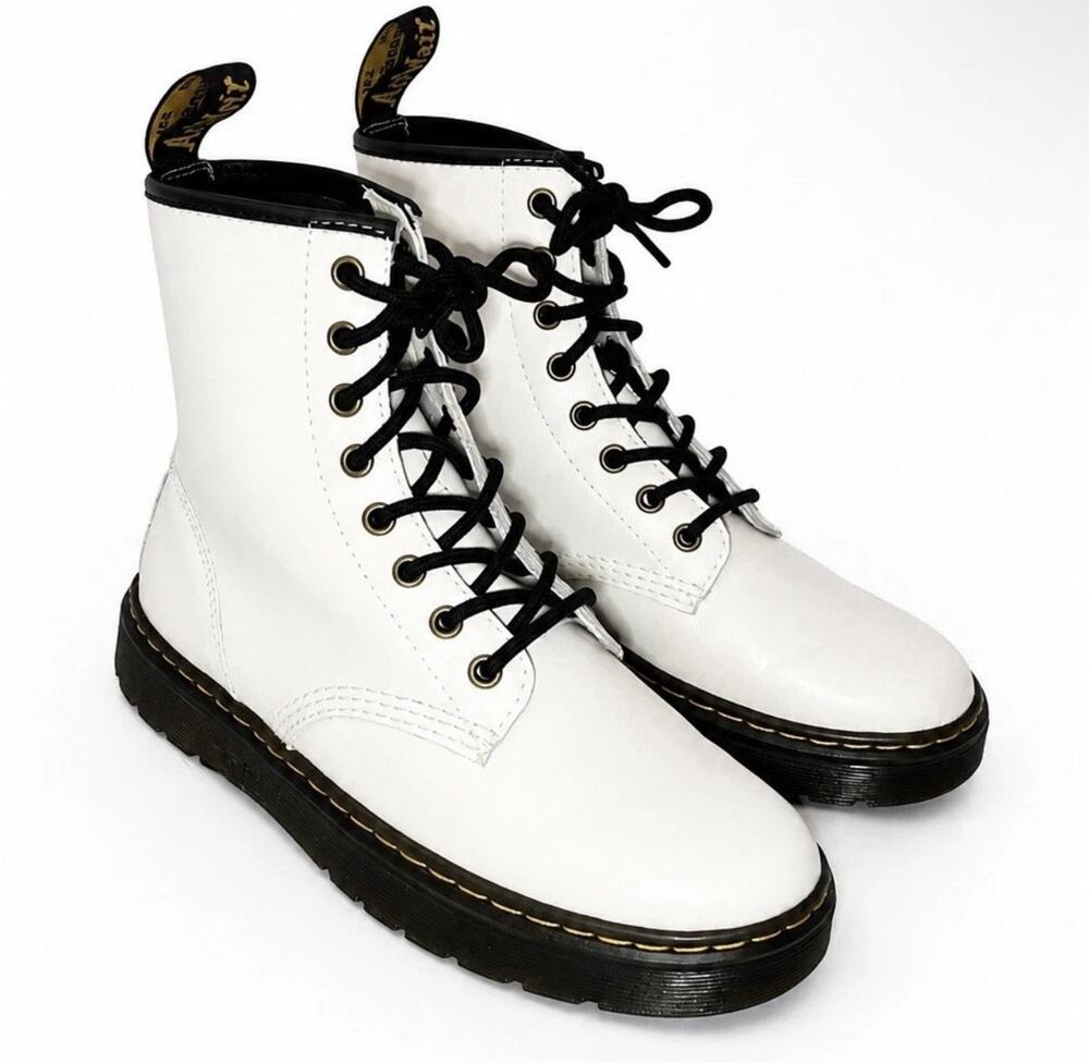 Doc Martens White Zavala Leather Combat Boot Lace Up Men's 7 Women's 8